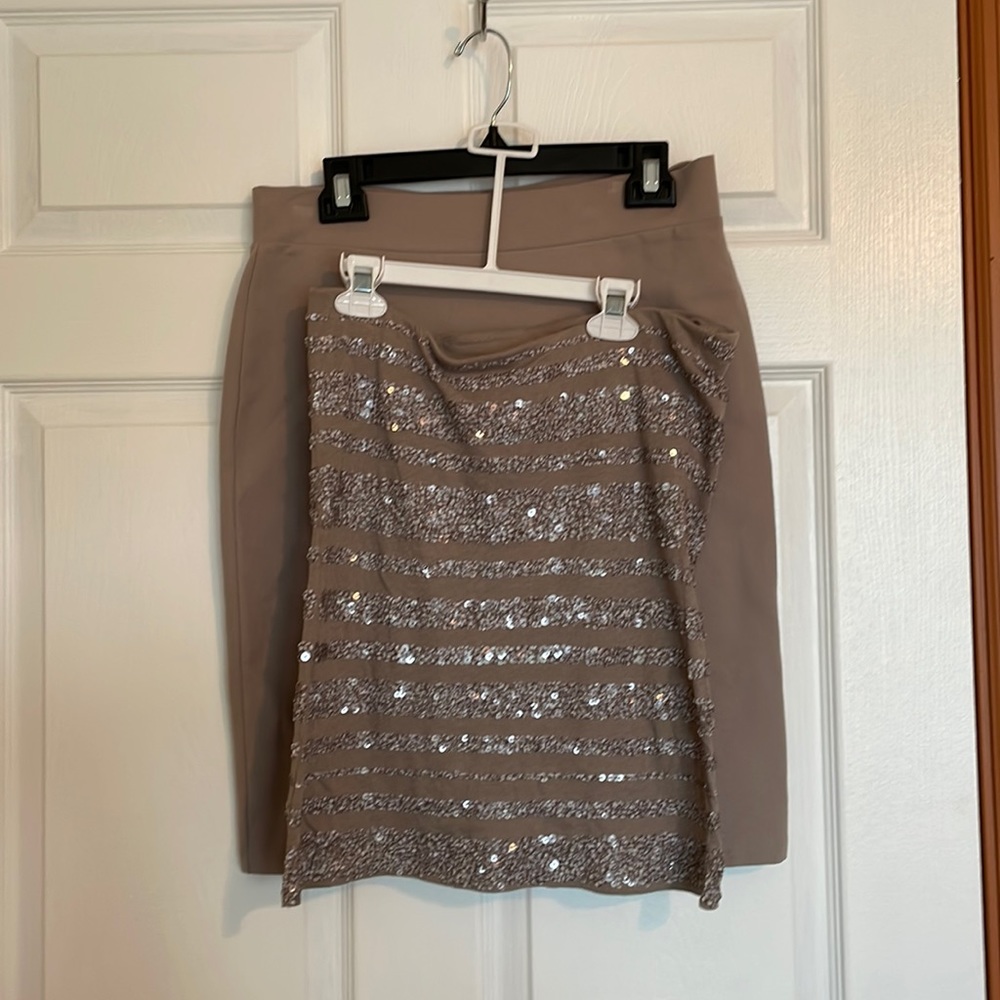 Express strapless sequin top with pencil shirt . Top /medium, skirt size jr xl